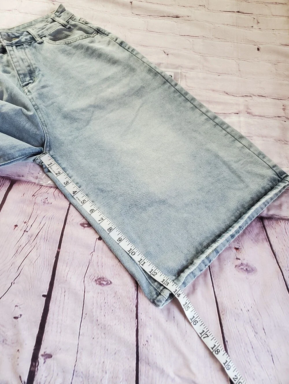 Baggy Light Wash Denim Culotte Shorts High-rise Relaxed Fit Women's Medium